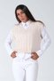 White V-Neck Crop Hair Knitted Knitwear Sweater