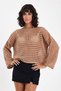Brown Mesh Spanish Sleeve Crop Knit Perforated Knitwear Sweater
