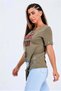 Green Bird Eye Detailed Front Tie Written Jewelled T-Shirt - 3