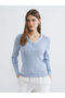 Trendlucky V-Neck Women's Knitwear Sweater with Difference in Color