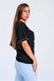 Black Bat Sleeve Lettered Staple Detailed T-Shirt with Ties - 7