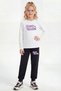 3-Piece Round Neck Sweatshirt Black Tracksuit with Print Detail 6-Piece Girls' Top and Bottom Set - 2