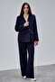 Navy Blue Palazzo Trousers Blazer Jacket Suit - 2
