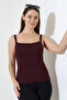 Ribana Fabric Square Collar Thick Strap Ribbed Basic Women's Athlete T-Shirt 22018 Mürdüm - 3