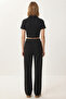 Zippered Crop Modal Top and Bottom Set Lby0047 Black - 7