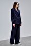 Navy Blue Palazzo Trousers Blazer Jacket Suit - 3