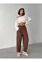 Women's Brown Linen Textured Balloon Pants - 3