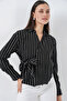 Women's Tie-Front Striped Shirt 20362 - Black - 5