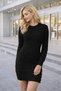 Women's Black Knitwear Mini Dress Round Neck Hair Knit Long Sleeve Button Detail Slit Length-80/85Cm - 6