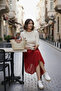 Women's Asymmetrical Banana Crepe Double Layer Comfortable Fit Skirt with Elastic Waist - 4