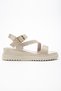 Women's Beige Wrinkled Patent Leather Cross-Strapped Wedge Heeled Sandals - 2