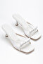 Women's White Mesh Bow Detailed Low Heel Sandals