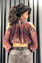 Ethnic Pattern Halter Neck Blouse-Brown Brown - 3