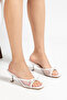 Women's White Mesh Bow Detailed Low Heel Sandals - 5