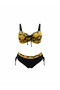 Women's Yellow Black Patterned Stone Embroidered Gathering Plus Size Bikini Set Hzl25S-Lc3333 - 5