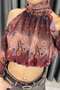 Ethnic Pattern Halter Neck Blouse-Brown Brown - 4