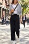 Women's Black Vortex Fabric High Waist Wide Leg Pants - Non-Pilling Flexible Fabric