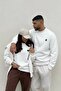 Men's Oversize Sweatshirt with Puzzle Print in White – Crew Neck, Valentine's Day, Couple, Gift