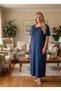 New Season Navy Blue Elegant Lace Embroidered Summer Full Length Short Sleeve Plus Size Nightgown - 2