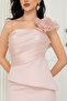 Double Tek Kol Rose Detailed Pencil Long Dress - Pudra - 2