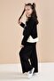 Black Slit Pants, Bow and Written Badge Girl's 2-Piece Set 23595 - 6