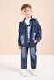 Navy Blue Hooded Jean Jacket and Pants, Boy's Printed T-Shirt, 3-Piece Set 23617 - 3