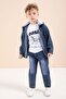 Navy Blue Hooded Jean Jacket and Pants, Boy's Printed T-Shirt, 3-Piece Set 23617 - 5