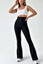 Women's Black High Waist Corset Detailed Gathering Spanish Leggings Pants
