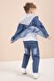 Blue Hooded Jean Jacket and Pants, Boy's Printed T-Shirt, 3-Piece Set 23616 - 7