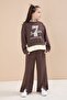 Brown Slit Pants, Bow and Lettered Badge Girls' 2-Piece Set 23596 - 5