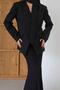 Women's Black Scarf-Lined Asymmetrical Blazer Jacket - 2