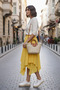 Women's Asymmetrical Banana Crepe Double Layer Comfortable Fit Skirt with Elastic Waist