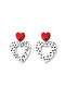 Amoré Red Heart Detailed Black Polka Dot White Heart Polymer Clay Earrings