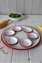 7 Piece Red-White Large Size Enamel Breakfast Set, Presentation Plate, Breakfast Plate, Jam Bowl, Dowry Set