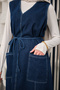 Women's Ornamental Stitching Detailed Waist Tie Gilet Navy Blue - 8