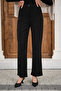 Women's Grass Detail Buttoned Fabric Trousers Black - 5
