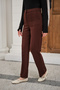 Women's Grass Detail Buttoned Fabric Trousers Bitter Brown
