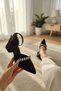 Duun Black Satin Stone Bow (4 cm Heel) Pointed Toe Heeled Shoes - 3