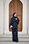 Women's Pleated Front Belted Suit Navy Blue - 6