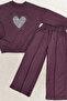 Girl's Stone Decorated Heart Patterned 2-Thread Top and Bottom Set 4-12 Years 12513 - 2