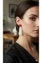 Rosina Red Heart Detailed Black Polka Dot White Polymer Clay Earrings - 2