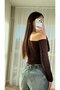 Black Stone Detailed Blouse with Boat Neck and Off-The-Shoulder Design - 3
