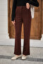 Women's Grass Detail Buttoned Fabric Trousers Bitter Brown - 4