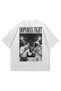 Unisex White Oversize T-Shirt - Dopamax Astronout Turkish Fight Printed Combed Cotton Crew Neck T-Shirt
