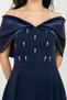Crepe Stone Detailed Midi Dress - Dark Blue - 3