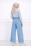 Women's Denim Fabric Loose Trousers with Tassels and Lace-Up Front - 2