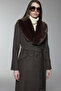 Collar Fur Detailed Coat Brown Coat 12358 - 2