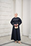 Women's Front Pearl Detail Embellished Stitching Belted High Collar Suit Navy Blue - 6
