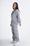 Girl's Gray Cargo Pocket Piece Crew Neck Top and Bottom Tracksuit Set - 6