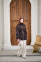 Women's Gold Zipper Detail Stitched Jacket Brown - 3